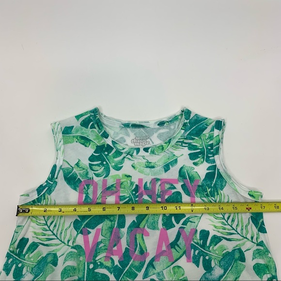 Girls More Than Magic Green Tropical Leaf Tank Top Pink Oh Hey Vacay Slogan Nwot - Picture 11 of 12